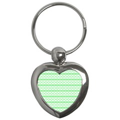 Circles Lines Green White Pattern Key Chains (heart)  by BrightVibesDesign