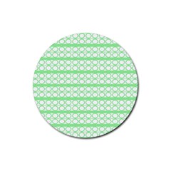 Circles Lines Green White Pattern Rubber Coaster (round)  by BrightVibesDesign