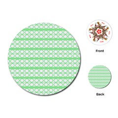 Circles Lines Green White Pattern Playing Cards (round)  by BrightVibesDesign