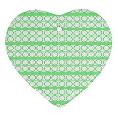 Circles Lines Green White Pattern Heart Ornament (two Sides) by BrightVibesDesign