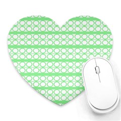 Circles Lines Green White Pattern Heart Mousepads by BrightVibesDesign