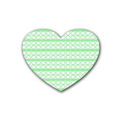 Circles Lines Green White Pattern Rubber Coaster (heart)  by BrightVibesDesign