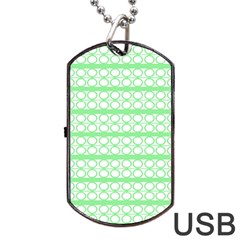 Circles Lines Green White Pattern Dog Tag Usb Flash (one Side) by BrightVibesDesign