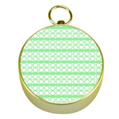 Circles Lines Green White Pattern Gold Compasses by BrightVibesDesign