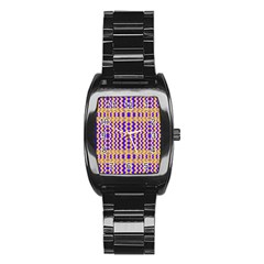 Purple Yellow Wavey Lines Stainless Steel Barrel Watch by BrightVibesDesign