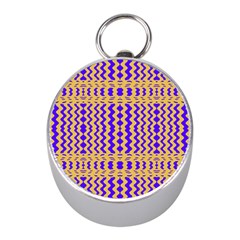 Purple Yellow Wavey Lines Mini Silver Compasses by BrightVibesDesign