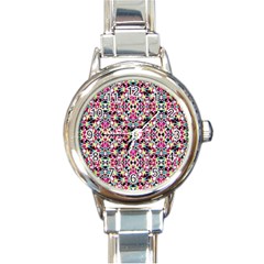 Multicolored Abstract Geometric Pattern Round Italian Charm Watch by dflcprints