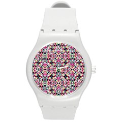 Multicolored Abstract Geometric Pattern Round Plastic Sport Watch (m) by dflcprints