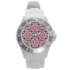 Multicolored Abstract Geometric Pattern Round Plastic Sport Watch (l) by dflcprints