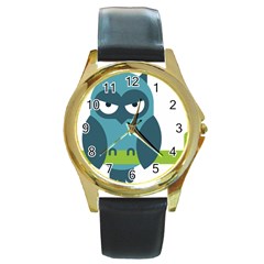 Owl Comic Animal Round Gold Metal Watch by Simbadda