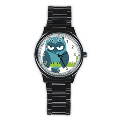 Owl Comic Animal Stainless Steel Round Watch by Simbadda