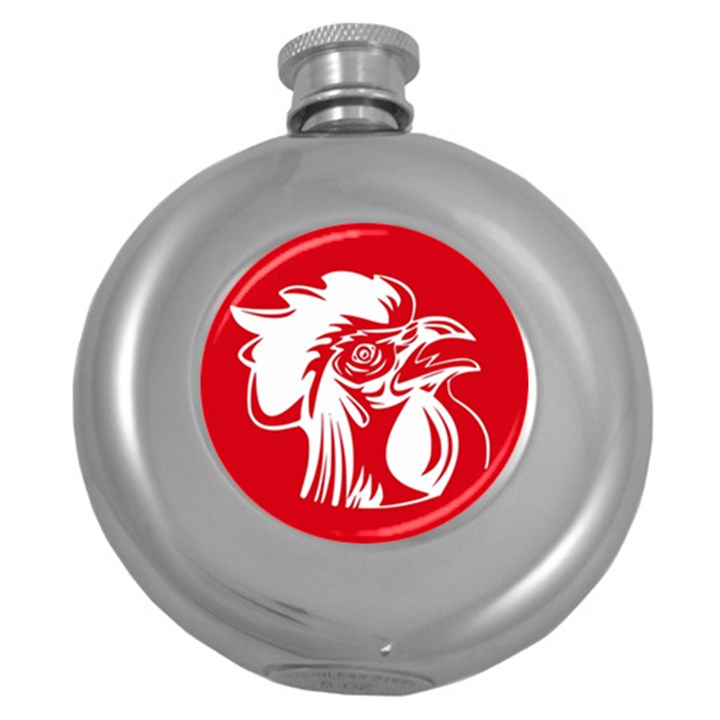 Cock Logo Emblem Symbol France Round Hip Flask (5 oz)