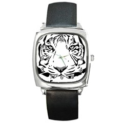 Tiger Pattern Animal Design Flat Square Metal Watch by Simbadda