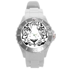 Tiger Pattern Animal Design Flat Round Plastic Sport Watch (l) by Simbadda