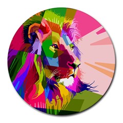 Animal Colorful Decoration Lion Round Mousepads by Simbadda