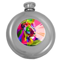 Animal Colorful Decoration Lion Round Hip Flask (5 Oz) by Simbadda