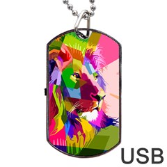 Animal Colorful Decoration Lion Dog Tag Usb Flash (one Side) by Simbadda