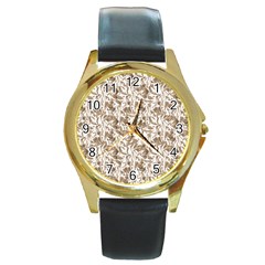 Leaves Texture Pattern Round Gold Metal Watch by dflcprints