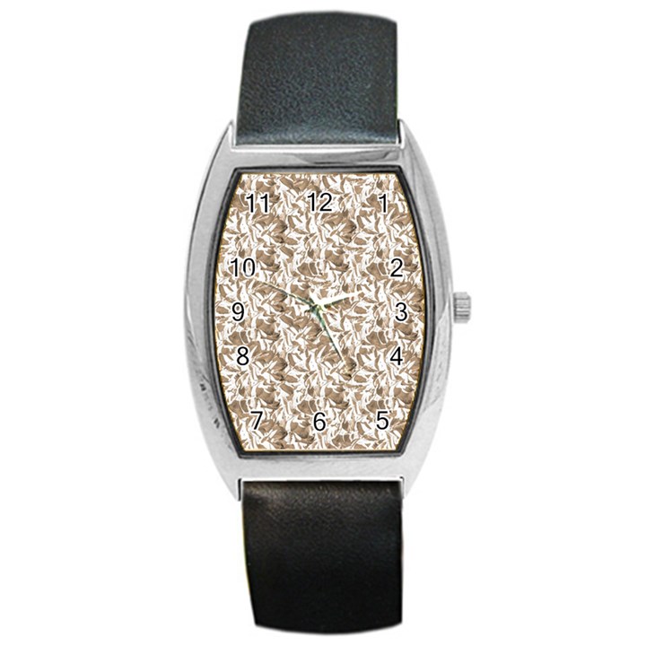 Leaves Texture Pattern Barrel Style Metal Watch