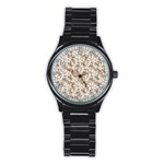 Leaves Texture Pattern Stainless Steel Round Watch Front