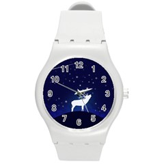 Design Painting Sky Moon Nature Round Plastic Sport Watch (m) by Simbadda