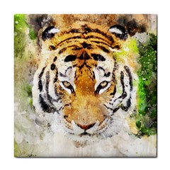 Tiger Watercolor Colorful Animal Tile Coasters by Simbadda