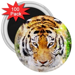 Tiger Watercolor Colorful Animal 3  Magnets (100 Pack) by Simbadda