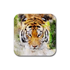 Tiger Watercolor Colorful Animal Rubber Coaster (square)  by Simbadda