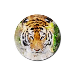 Tiger Watercolor Colorful Animal Rubber Coaster (round)  by Simbadda