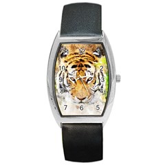 Tiger Watercolor Colorful Animal Barrel Style Metal Watch by Simbadda