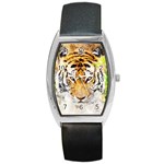 tiger Watercolor Colorful Animal Barrel Style Metal Watch Front