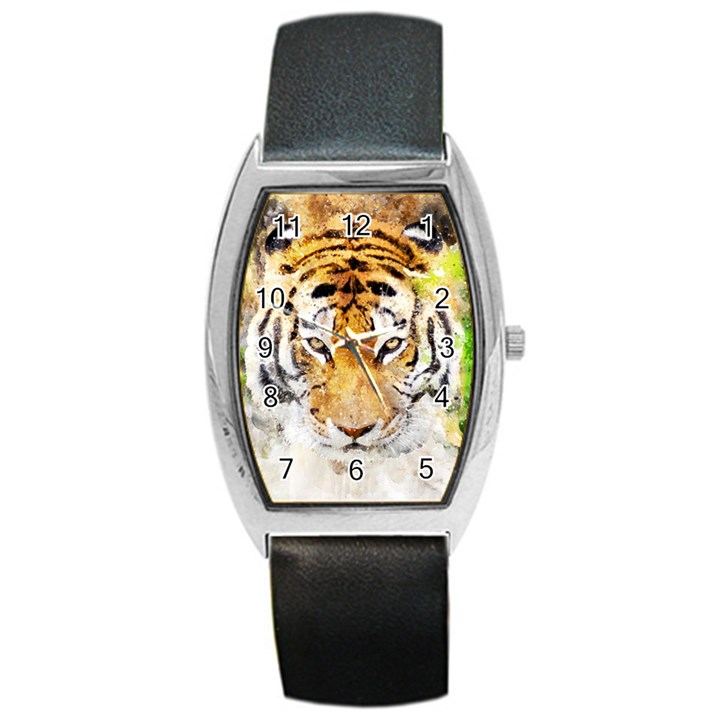 tiger Watercolor Colorful Animal Barrel Style Metal Watch