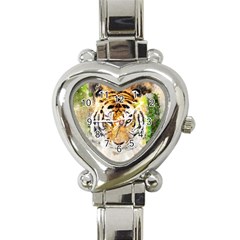 Tiger Watercolor Colorful Animal Heart Italian Charm Watch by Simbadda