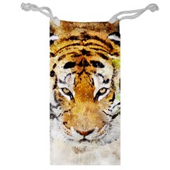 Tiger Watercolor Colorful Animal Jewelry Bag by Simbadda