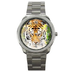 Tiger Watercolor Colorful Animal Sport Metal Watch by Simbadda