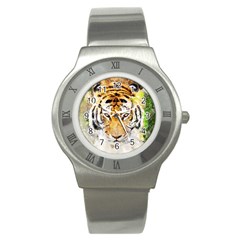 Tiger Watercolor Colorful Animal Stainless Steel Watch by Simbadda