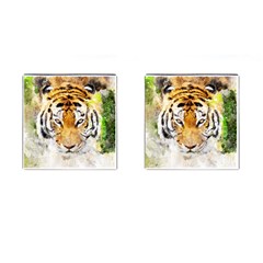 Tiger Watercolor Colorful Animal Cufflinks (square) by Simbadda