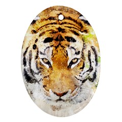 Tiger Watercolor Colorful Animal Oval Ornament (two Sides) by Simbadda