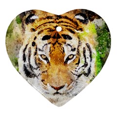 Tiger Watercolor Colorful Animal Heart Ornament (two Sides) by Simbadda