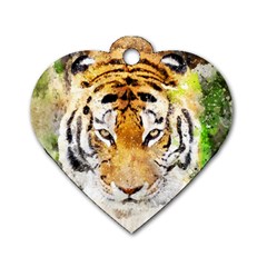 Tiger Watercolor Colorful Animal Dog Tag Heart (one Side) by Simbadda