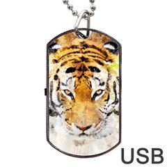 Tiger Watercolor Colorful Animal Dog Tag Usb Flash (one Side) by Simbadda