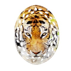 Tiger Watercolor Colorful Animal Oval Filigree Ornament (two Sides) by Simbadda