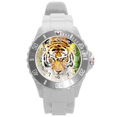 Tiger Watercolor Colorful Animal Round Plastic Sport Watch (l) by Simbadda