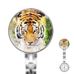 Tiger Watercolor Colorful Animal Stainless Steel Nurses Watch by Simbadda