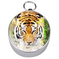 Tiger Watercolor Colorful Animal Silver Compasses by Simbadda