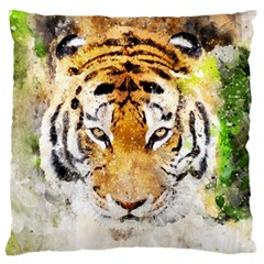 Tiger Watercolor Colorful Animal Large Flano Cushion Case (two Sides) by Simbadda