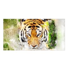 Tiger Watercolor Colorful Animal Satin Shawl by Simbadda