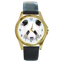 Background Show Graphic Art Panda Round Gold Metal Watch