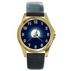 Moon Hirsch Wild Nature Antler Round Gold Metal Watch by Simbadda