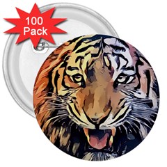 Tiger Animal Teeth Nature Design 3  Buttons (100 Pack)  by Simbadda